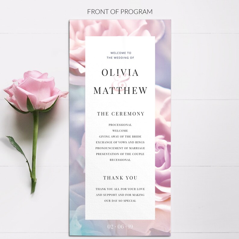 Wedding programs PRINTED or PRINTABLE template Blush floral wedding ceremony program Catholic order of service