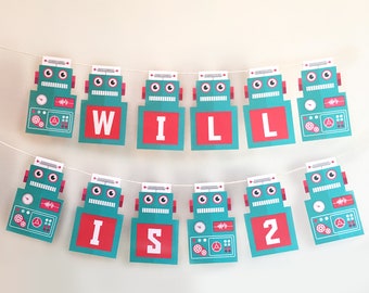 Robot Birthday Banner, Pennant Banner, Party Bunting, Alphabet Bunting, Birthday Garland, Space Party Decor, INSTANT DOWNLOAD Printable