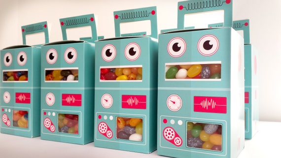 Personalized Baby Shower Treat Candy Box Party Mini Favor Boxes Party Supplies Robots Set of 12 Birthday Party Favor Box
