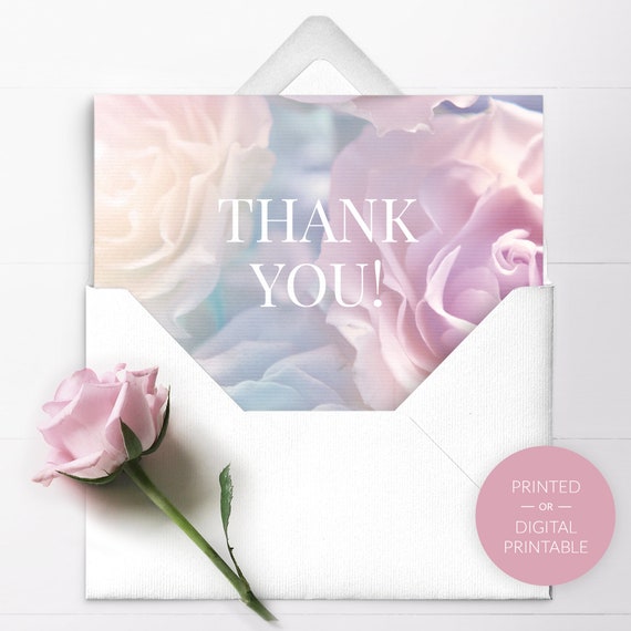 Wedding Thank You Cards, Floral Pink Thank You Cards + Envelopes, Personalized Printed Cards. Digital Printable Download also available. Il_570xn
