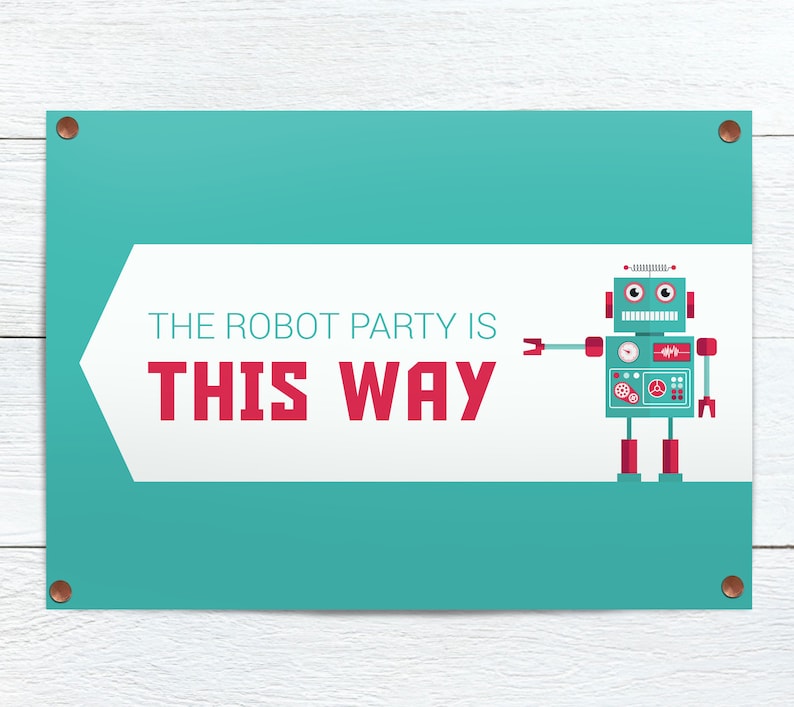 Robot Welcome Sign & Directional signs, Kids Birthday Party Decorations, Boys First birthday Party, Personalized PRINTABLE image 3