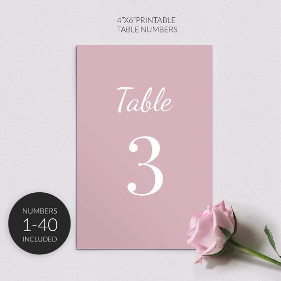 Blush table numbers No. 140 Elegant wedding table numbers printable