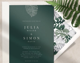 Destination Wedding Invitation - Tropical Wedding Invitation - Modern Wedding Invitation - Wedding Invitation Set Printed - PRINTED INVITES