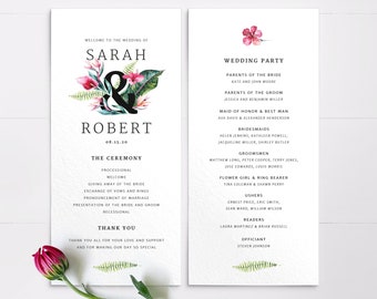 Tropical wedding program - Order of service wedding - Printed wedding programs - Destination wedding - Catholic wedding program template