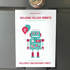 Robot Welcome Sign & Directional signs, Kids Birthday Party Decorations, Boys First birthday Party, Personalized PRINTABLE image 1