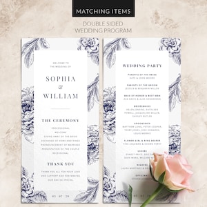 Navy blue wedding invitation SAMPLE Floral Wedding Invitation Wedding Invite PRINTED non-personalised sample image 9