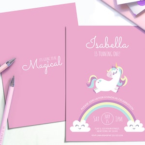 Unicorn Birthday Invitations Unicorn Invitation Kids Pink Unicorn Party Invitations Personalized PRINTABLE Digital Invite image 1