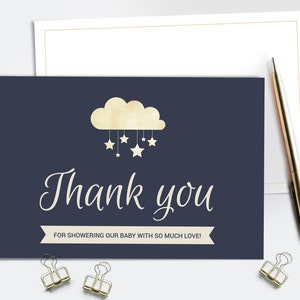 Twinkle Twinkle Little Star Baby Shower Thank You Cards, Gender Neutral Night Sky Notecards, INSTANT DOWNLOAD Printable image 1