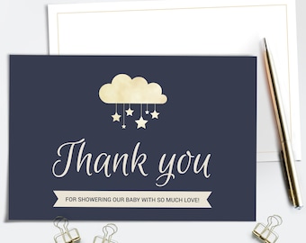 Twinkle Twinkle Little Star Baby Shower Bedankkaarten, Genderneutrale Nachtelijke Hemel Notitiekaarten, INSTANT DOWNLOAD Afdrukbaar