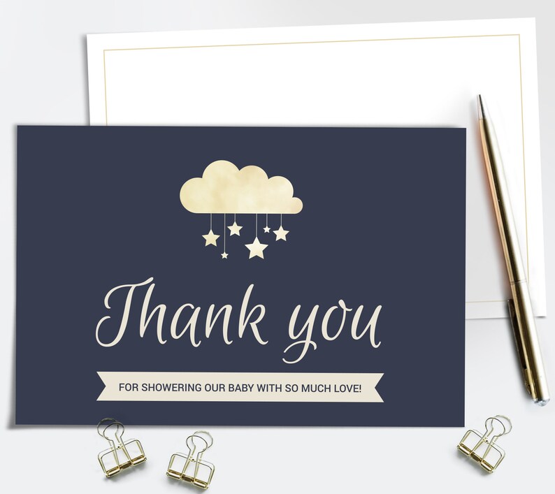 Twinkle Twinkle Little Star Baby Shower Thank You Cards, Gender Neutral Night Sky Notecards, INSTANT DOWNLOAD Printable image 1