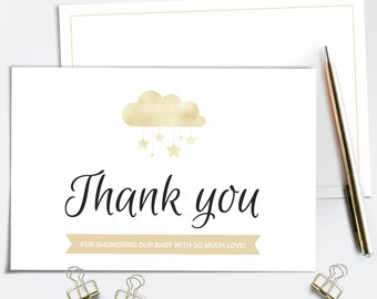 Baby shower bedankkaarten, Twinkle Twinkle Little Star, genderneutrale notitiekaarten, INSTANT DOWNLOAD afdrukbaar