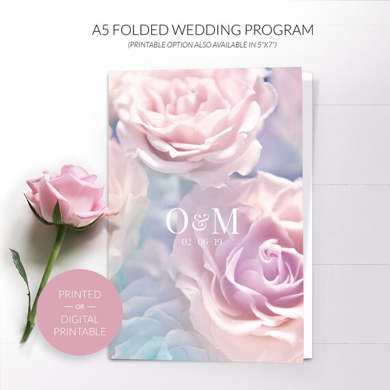 Wedding program template folded Floral wedding program | Etsy