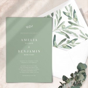 Olive wedding invitation Greenery Wedding Invitation Wedding Invitation Set Italian wedding invitation PRINTED on luxury paper Invite + Liner