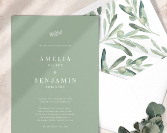 Olive wedding invitation - Greenery Wedding Invitation - Wedding Invitation Set - Italian wedding invitation - PRINTED on luxury paper