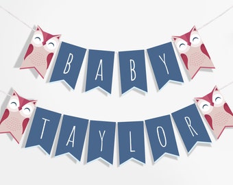 Woodland Baby Shower Banner, Owl Baby Boy Nursery Decor, INSTANT DOWNLOAD Printable Bunting