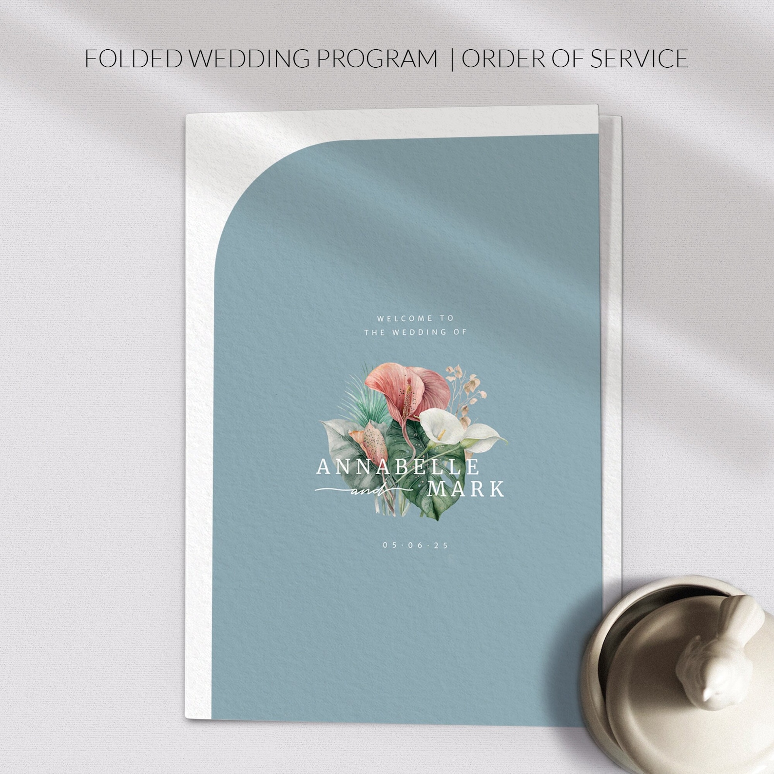 Dusty Blue Wedding Program Booklet, Wedding Order of Service, Dusty