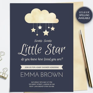 Twinkle Twinkle Little Star Baby Shower Thank You Cards, Gender Neutral Night Sky Notecards, INSTANT DOWNLOAD Printable image 3