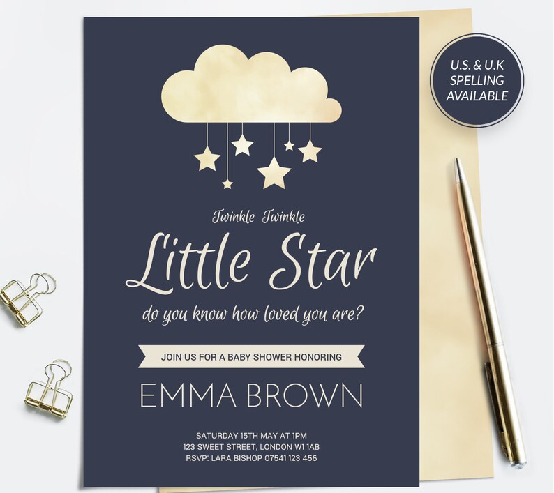 Twinkle Twinkle Little Star Baby Shower Thank You Cards, Gender Neutral Night Sky Notecards, INSTANT DOWNLOAD Printable image 3