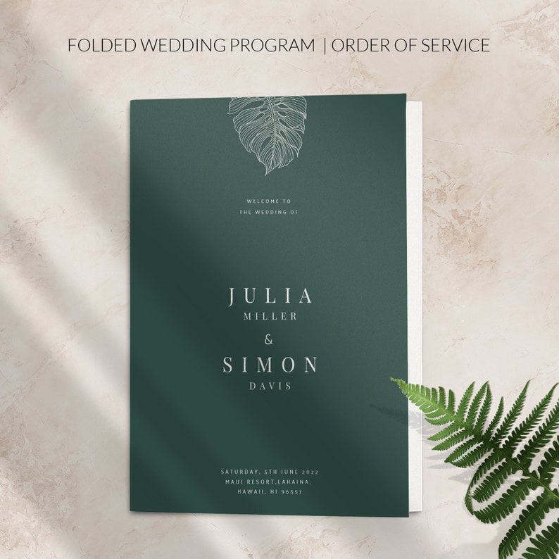 Tropical wedding program Wedding order of service Wedding program template folded Printed wedding programs image 1