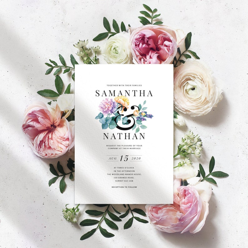 Botanical Wedding Invitation Wedding Invitation Set Rustic Floral Wedding Invitation Watercolor Wedding Invitation PRINTED invite image 1