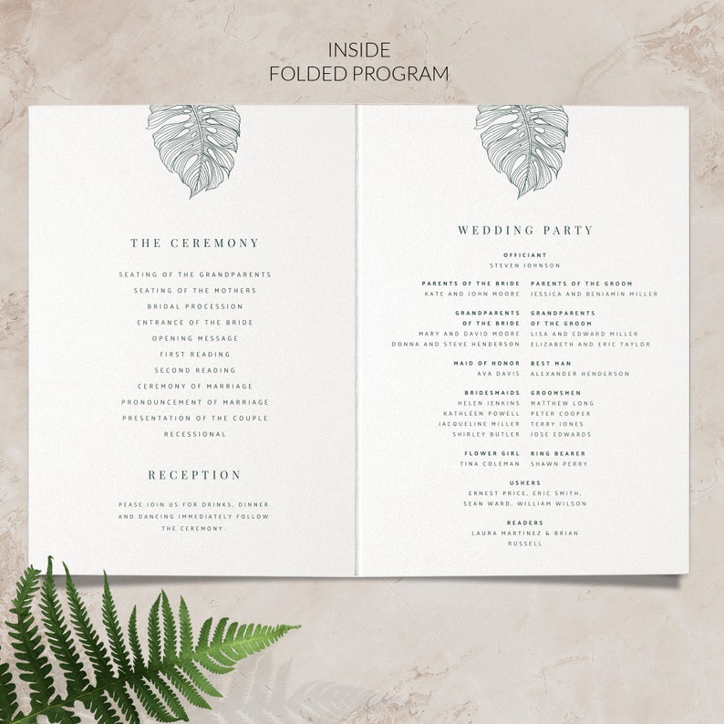 Tropical wedding program Wedding order of service Wedding program template folded Printed wedding programs image 3