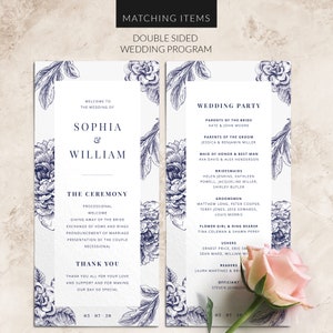 Navy wedding programs folded Floral order of service Wedding program template folded Printed wedding programs image 8