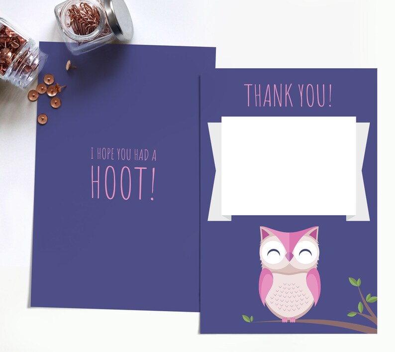 Woodland Baby Shower Thank You Cards, Owl Baby Shower Decorations Girl, Woodland party, INSTANT DOWNLOAD Printable image 1