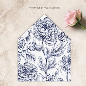 Navy Blue Wedding Envelope Liner template - Floral Wedding Liner - PRINTABLE digital PDF