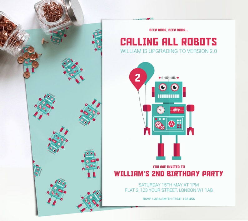 Robot Thank You Card Personalized PRINTABLE, Boys Birthday Party decorations, kids Thank You Cards, Space Party Thank You Note image 3