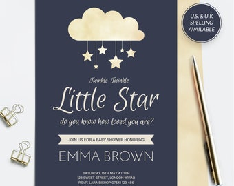 Twinkle Twinkle Little Star Baby Shower Invitation, Personalized PRINTABLE Digital Invites