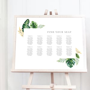 Tropical wedding seating chart template printable, Destination wedding seating chart sign, Beach wedding sign, PRINTABLE digital PDF