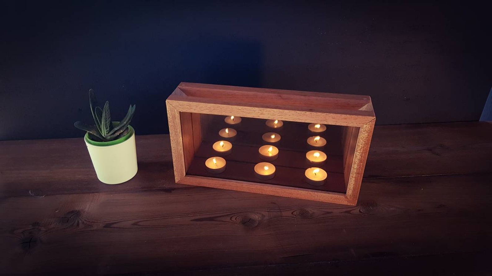 Wooden Infinity Mirror Candle Holder Three Tea Lights Etsy