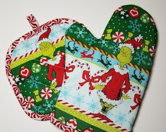 grinchhow the grinch stole christmas oven mitt and pot holder set2018 robert kaufman fabric - How The Grinch Stole Christmas Decorations grinchhow the grinch stole christmas oven mitt and pot holder set2018 robert kaufman fabric - How The Grinch Stole Christmas Decorations