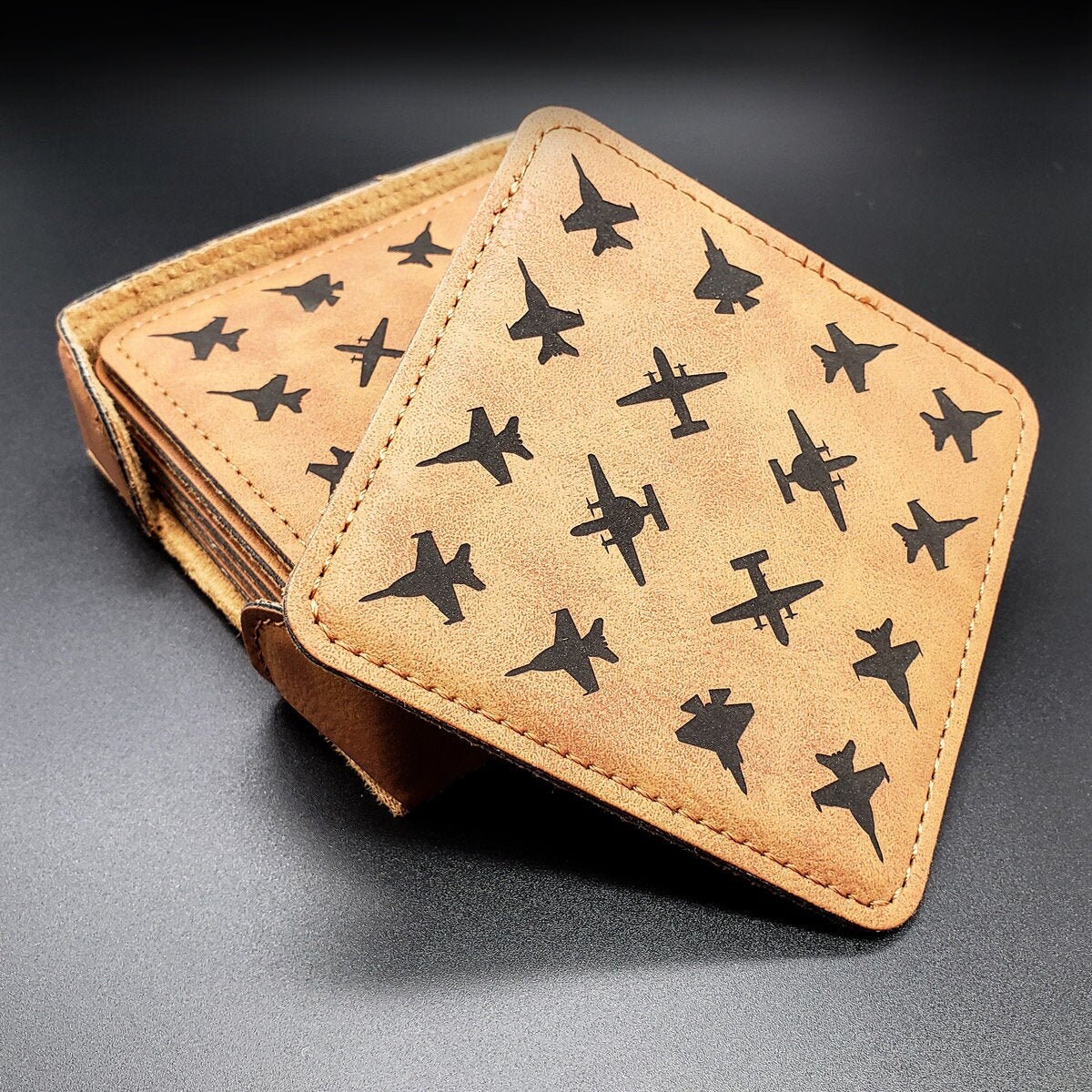 Planeform Aircraft Patterned Leather Coasters Aviation Etsy