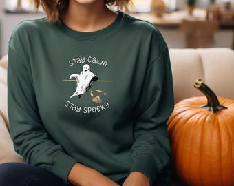 Stay Calm Stay Spooky Vintage Ghost and Rotary Phone 911 Dispatcher Halloween Pumpkin Unisex Heavy Blend™ Crewneck Sweatshirt