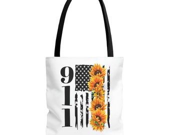 911 Thin Gold Line Sunflower Flag Tote Bag