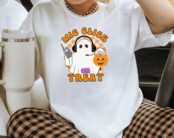 Mic Click or Treat Funny Halloween 911 Dispatcher Shirt Unisex Softstyle T-Shirt