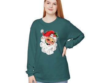 911 Dispatcher Santa Unisex Garment-dyed Christmas Long Sleeve T-Shirt