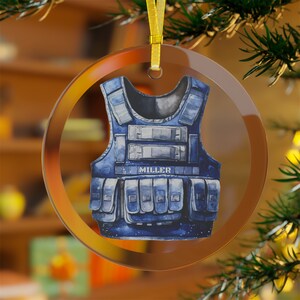 Personalisierte Weihnachtsweste aus Glas mit Polizeiweste