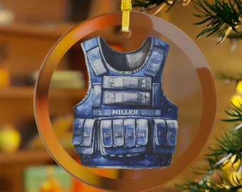 Personalized Police Vest Glass Christmas Ornament