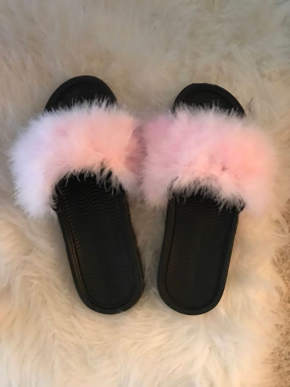 light pink fuzzy slides