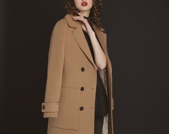 Autumn camel soft wool coat / Woman wool overcoat / Fall warm coat