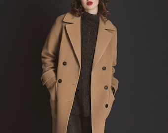 Autumn camel wool coat / Woman wool coat / Winter wool overcoat / Fall warm coat