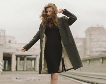 Woman green coat /  Green autumn coat / Warm wool coat // Alana