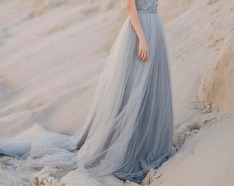 Full A-Line Bridal Skirt: Blue Tulle Wedding Skirt