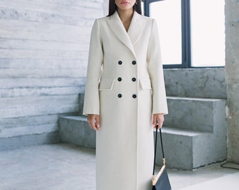 Wool ivory coat / autumn wool tapered coat / ivory wedding coat / warm fitted coat // MEGHAN