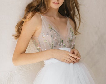 Embroidered V-Neck Bridal Bodysuit: Bohemian Wedding Top