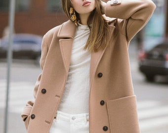 Wool camel soft wool coat / Woman wool overcoat / spring wool coat / short wool coat / regular fit wool coat