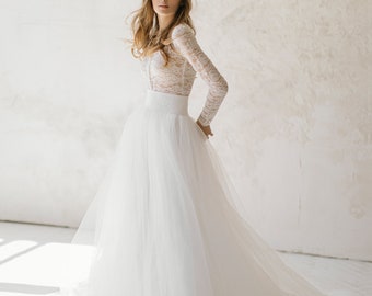 Off white tulle wedding dress / lace wedding gown / bohemian bridal separates / Two piece wedding dress