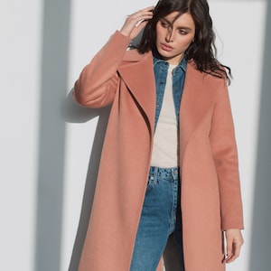 Brownish pink wool wrap coat / Warm soft wool coat /Fall wrap coat / Lined wool overcoat